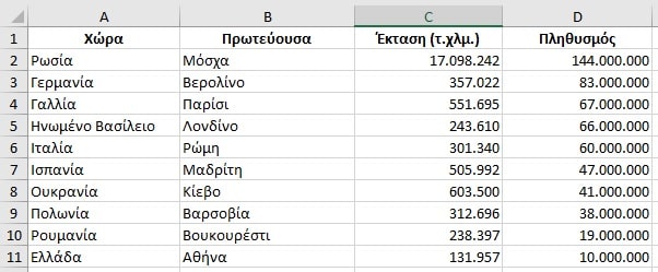 Πρώτη άσκηση excel για παιδιά