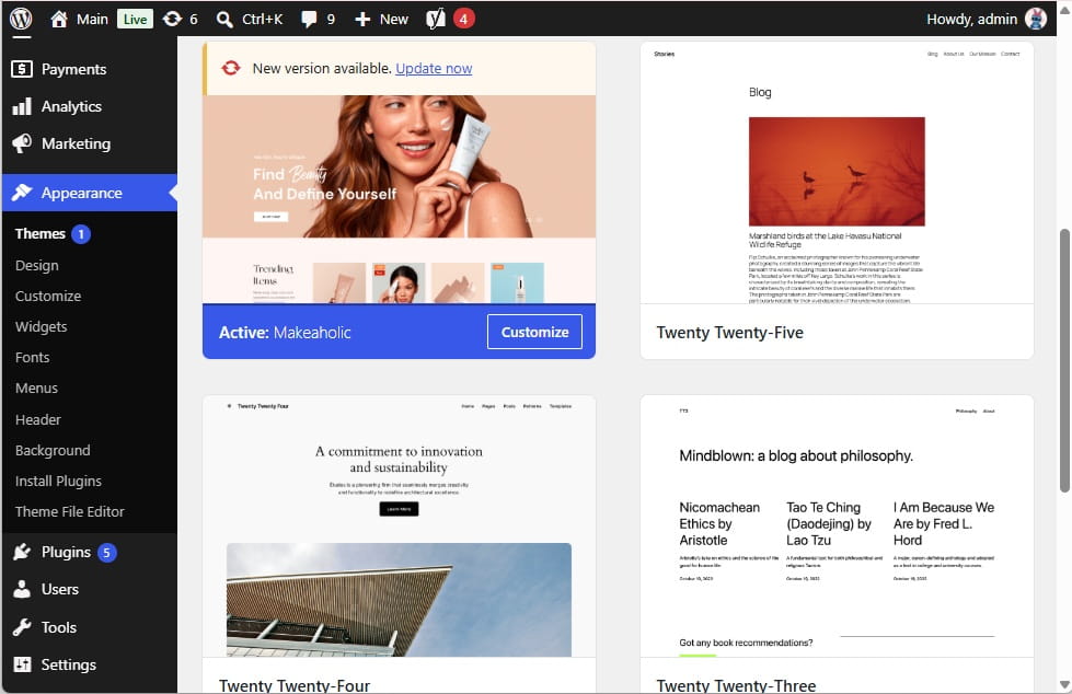 wordpress appearance