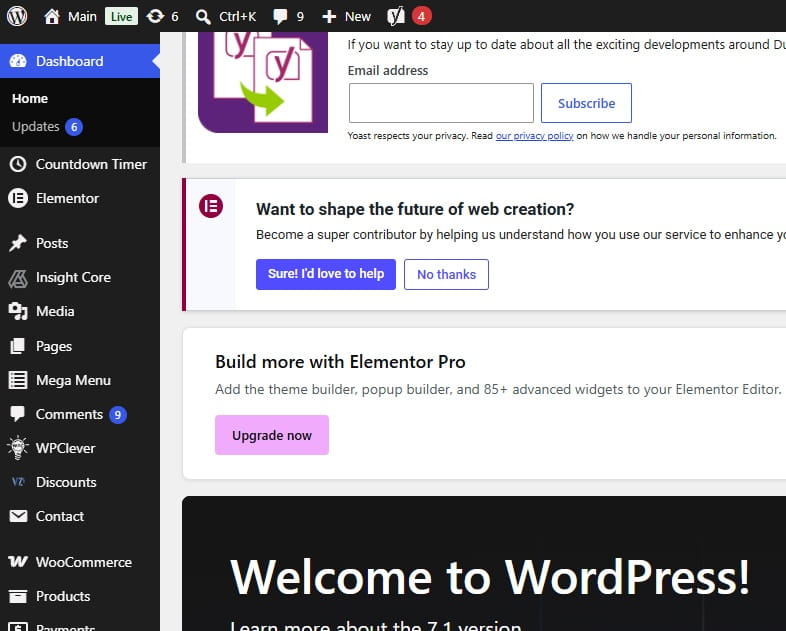 wordpress dashboard