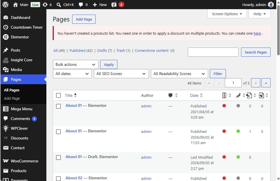 wordpress pages