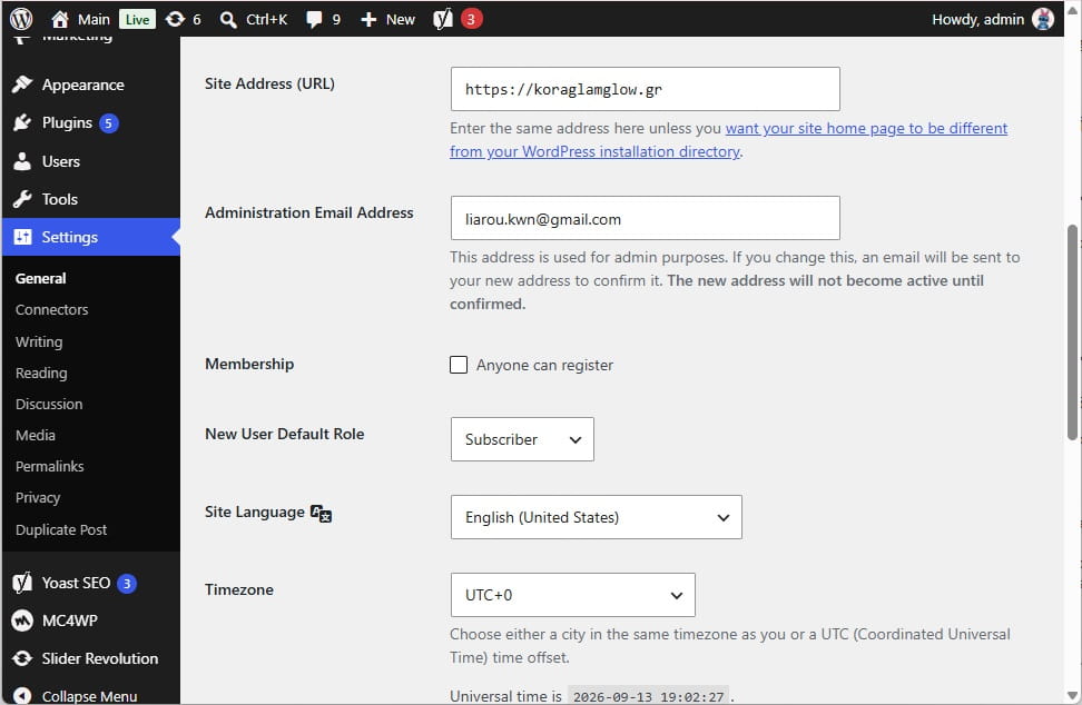 wordpress settings