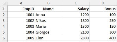 αποτέλεσμα ένωσης πληροφοριών από δύο datasets στο excel με XLOOKUP