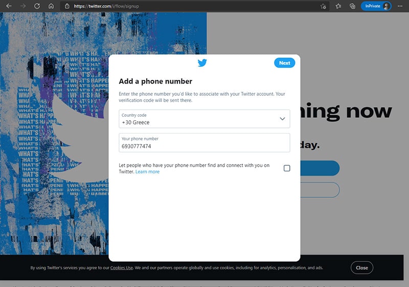 αριθμός τηλεφώνου στο twitter