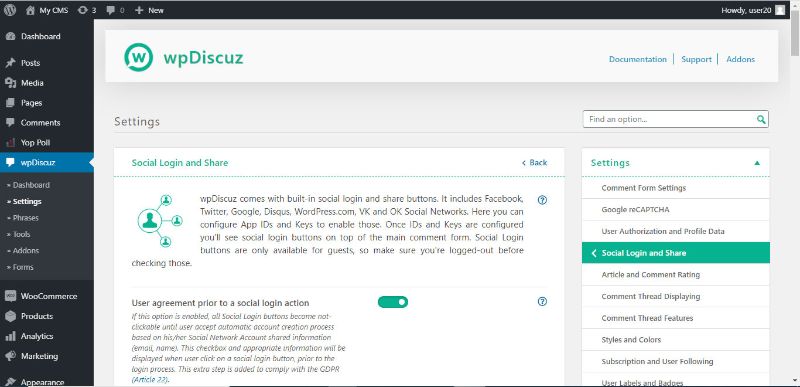 login μέσω social
